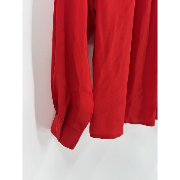 Vintage Della Roufogali Button Up Womens 14 Red Silver Western Rhinestone Silk - Picture 13 of 16